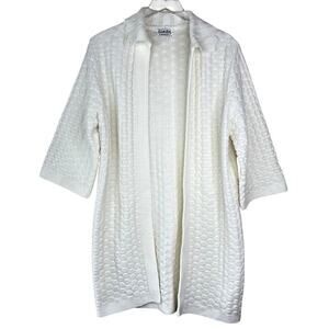 Vintage Cuddle Knit Basketweave Long Open Front Cardigan Sweater Half Sleeve